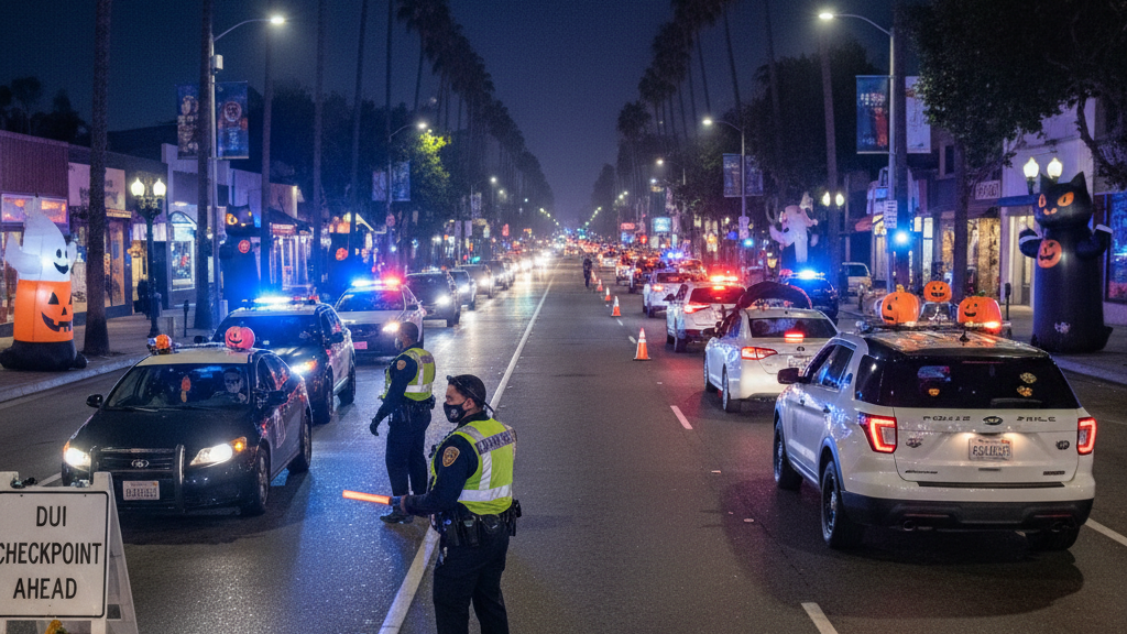 DUI Checkpoint on a Busy Street at Night