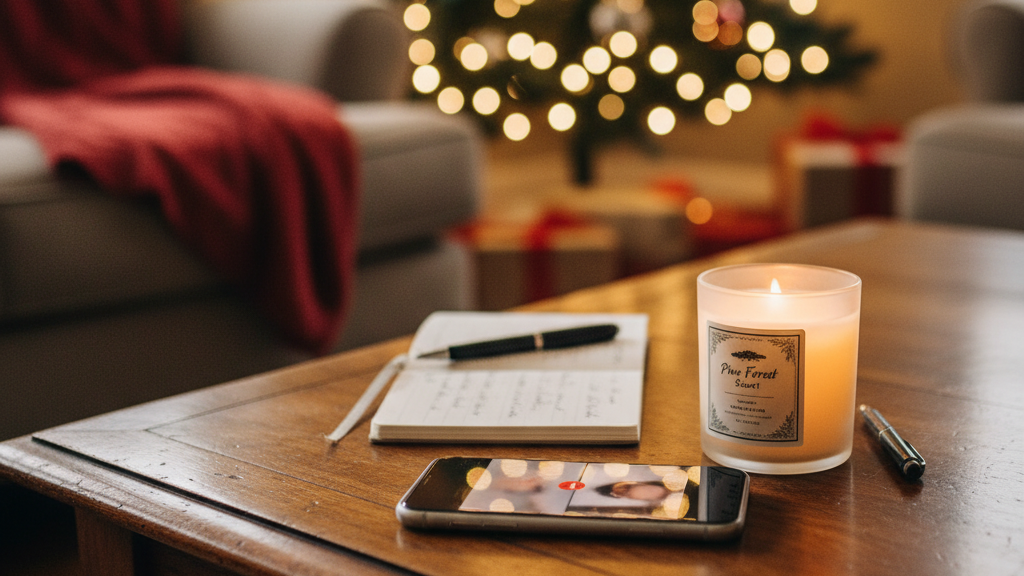 Holiday setting with phone and notepad symbolizing calling a bail bond agent
