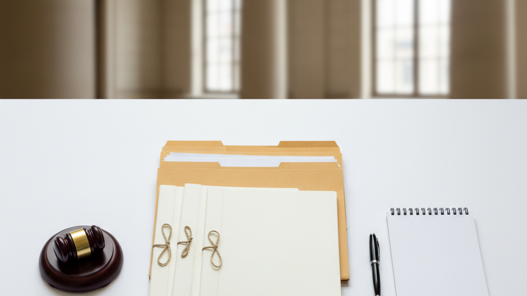 Legal case files and tools representing steps to resolve open warrants