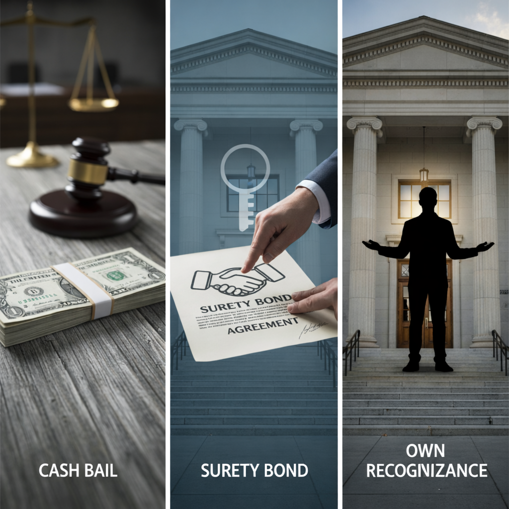 cash bail vs. surety bond vs. own recognizance